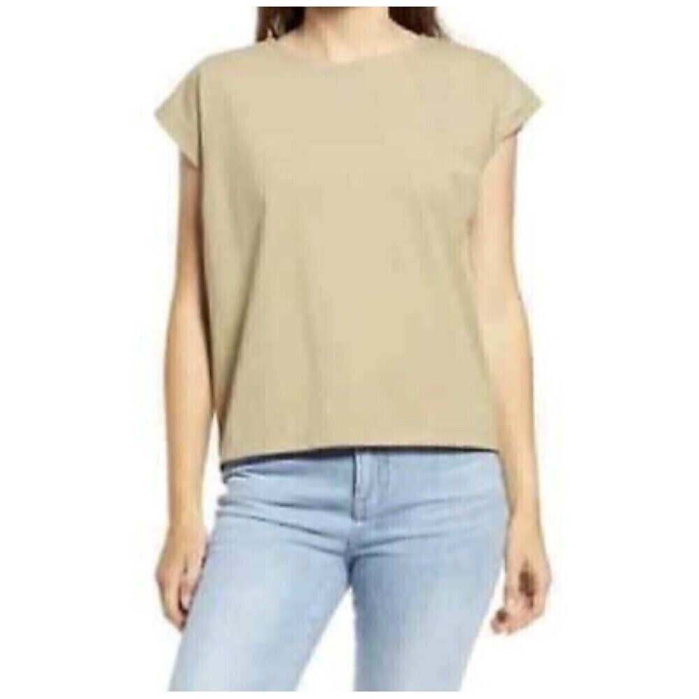Madewell Womens Size L Ash Green Top Organic Cotton Sorona Shoulder Tee E2